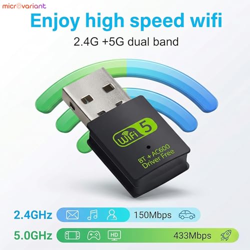 Image of MV 600 Mbps 5G Wi-Fi + Bluetooth USB Dongle |2.4 & 5Ghz | for Desktop /Laptop /PC | Plug & Play | Windows 11 /10 Support | WPA /WPA2 Security