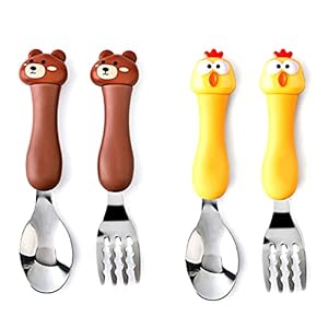 Tomedeks 2 sets kinderbestek van roestvrij staal, vork en lepel, met cartoondieren met doos