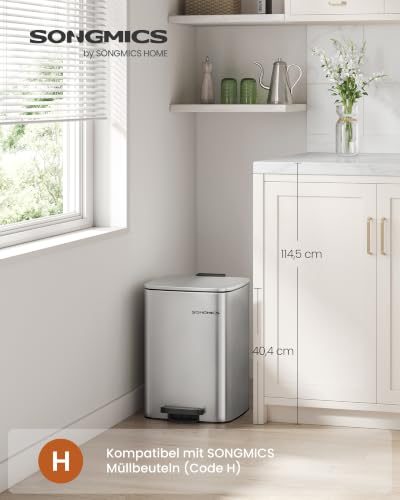 SONGMICS Mülleimer Küche, 20 Liter Tretmülleimer, Edelstahl, Softclose – Ansicht 2