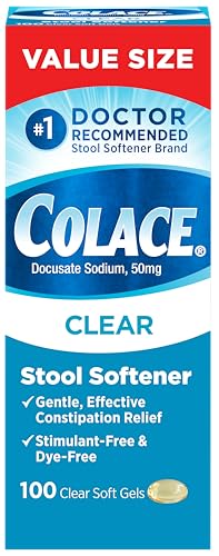 Colace Clear Stool Softener Soft Gel Capsules 100 Count Constipation Relief 50 mg Docusate Sodium Doctor Recommended