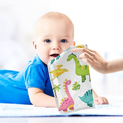 Image of Cartoon Dinosaur Baby Muslin Washcloths Cute Burp Cloths Soft Absorbent Baby Wash Cloth Fingertip Face Towels for Newborn Boys Girls 12 x 12 in, 5 Pack