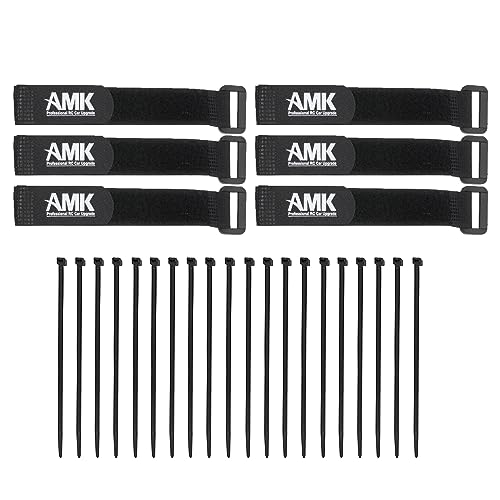 AMK 6Pcs Nylon Battery Tray Sticky Back Tape Hook and Loop Fastener with 20Pcs Plastic Zip Ties Wire Wraps for 1/24 1/18 RC Car 1/10 Scale Accessories