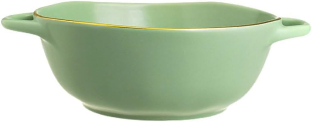 Ceramic Double Handle Baking Bowl Soup Bowl Matcha Green Oven-Safe Household Serving Dish for Dining and Entertaining