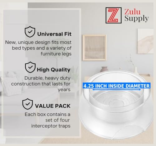 Trampas de chinches para patas de cama pack de 4 detectores pasivos transparentes universales 4