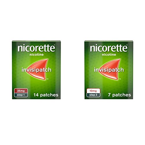 Nicorette Step 1 InvisiPatch Nicotine (14 Patches, 25 mg) & Step 3 InvisiPatch Nicotine (7 Patches, 10 mg), Stop Smoking Aid