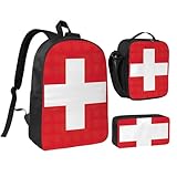 THKVSV Praktischer Rucksack mit Schweizer Flagge, Lunch-Tasche, Stifteetui, Teenager, Bleistifte, Lernbedarf, Snacks