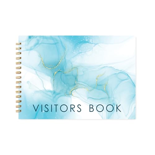 Image of Visitor Book - 8 x 12 Inches | Blue Ink Pattern Wire Bound Guest Register for Hotels, Offices, Exhibitions & Business Use | Medium Size Visitor Log Book for Reception & Front Desk