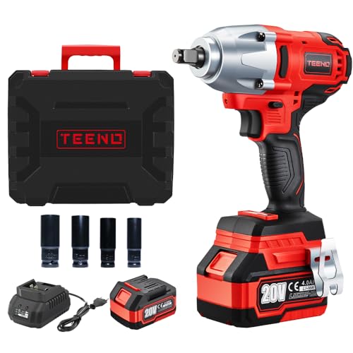 TEENO Avvitatore a Impulsi senza filo Brushless 1/2' 600Nm 20 V con batteria 4000 mAh, Chiave a urto con 4 prese a impatto (17/19/21/22mm),Per l'automobile e l'uso domestico (one battery)