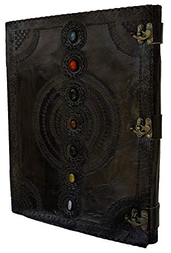 SKYLAND Leather Journal Book Seven Chakra Medieval Stone Embossed Handmade Book of Shadows Notebook Office Diary College Book Poetry Book Sketch Book 14 x 22 (Black).