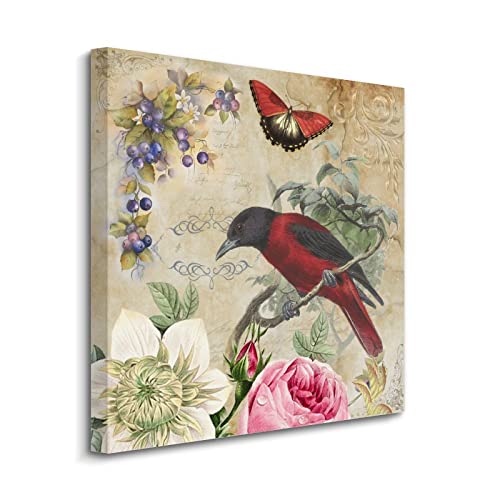 Peinture de fleurs et d'oiseaux encadrée Yelolyio 40x40cm pour décoration salon