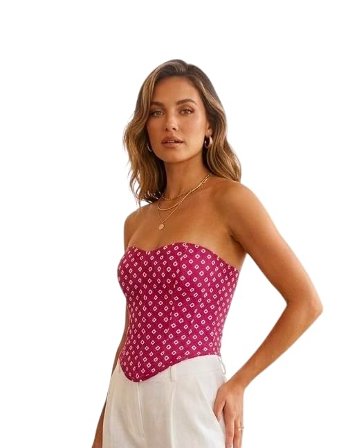 Women & Girl Strapless Crop Corset top | Off-Shoulder Corseet Top || premium cotton and Print Corset top Adjustable Lace-Up Back Closure for Party, Festival (IN, Alpha, S, Regular, Women, Pink)-image-16