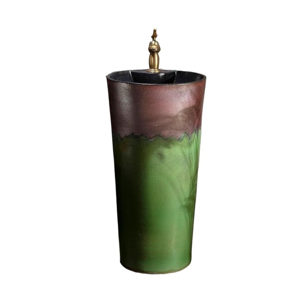 Free-Standing Ceramic Bathroom Pedestal Sink Outdoor Patio Wash Basin with Faucet and Drain Lavatory Column
