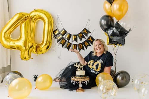 Image of Gold Number 40 Balloon 40 inch, 40 Number Balloons, 40th Gold Birthday Decorations, 40 Year Old Women Men Golden Party Supplies