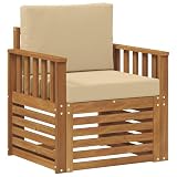 HETFTJN Fauteuil de Jardin en Bois d'Acacia Massif et Coussin Beige   Canapé Modulaire Extérieur 1 Place avec Accoudoirs pour Terrasse Balcon et Cour Style Moderne Naturel