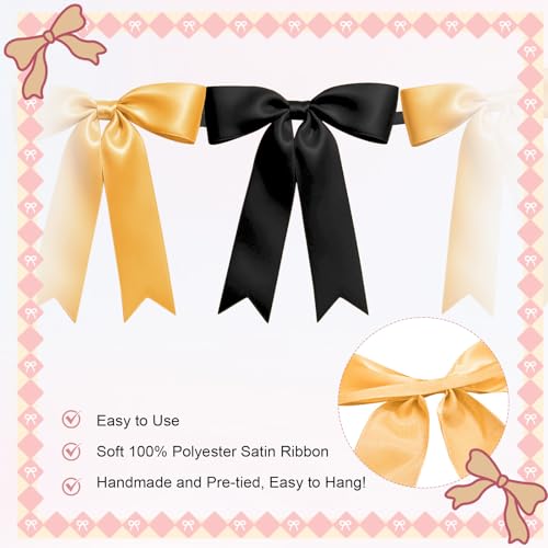 Image of 1 String of 8PCS Black&Gold Bow Garland Banner Decoration,Pre-Strung Satin Ribbon Ornaments for Birthday,Bachelorette Party,Bridal Shower,Wedding,Engagement,Baby Shower,Graduation Decor,Anniversary