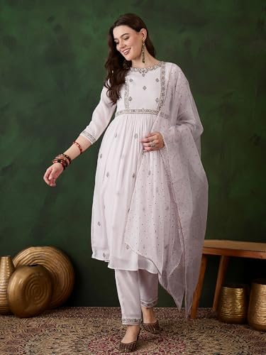 Image of SheWill Kurta Set for Women - Maroon Velvet Zari Sequence Cording Embroidered Kurta with Pant and Cutwork Organza Dupatta