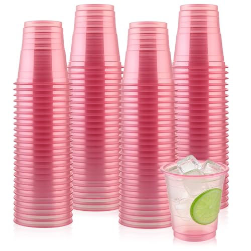 YBSAHLYY 100 Pack 2 oz Clear Disposable Plastic Shot glasses Mini Disposable Shot Cups for Mothers Day Birthdays Weddings BBQs Picnics & Daily Use(Pink)