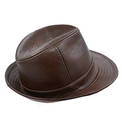 Ifsun Men & Women's Cowhide Jazz Hat Short Brim Suede Leather Fedora Hat (Brown, Large/56-58Cm) #TOP2