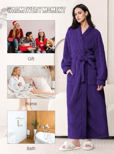 Image of Artfasion Womens Long Fleece Robe - Warm Soft Floor Length Flannel Bathrobes for Winter Thicker Long House Coat with Pockets