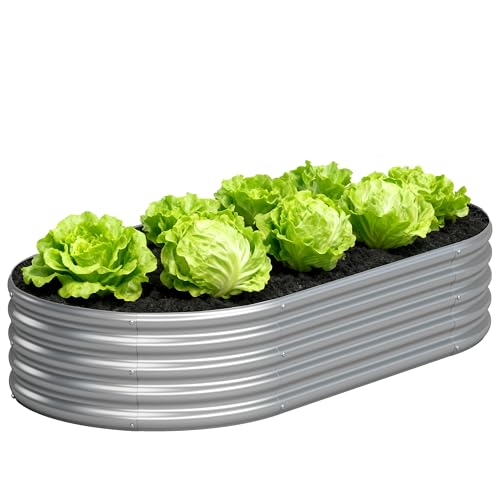 Yortrek 4x2x1FT Galvanized Raised Garden Bed Kit,Vegetable Boxes-Oval Metal Flower Box,Large Planter Raised Beds Outdoor Garden for Planting,Fruit,Herb-Silver