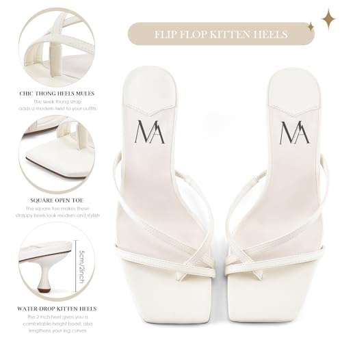 Image of MIRAAZZURRA Kitten Heels for Women Square Toe Flip Flop Low Heel Sandals | Kitten Heels for Women,Flip Flop Thong Heels,Square Toe,Low Heels,Slip On Slide Sandals,Daily Summer Shoes