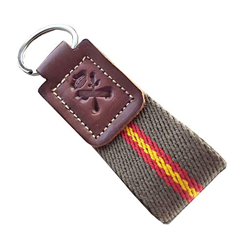 Tiendas LGP - Llavero Guardia Civil Bandera de ESPAÑA de Lona Elastica Anilla Acero INOX Cuero Marron