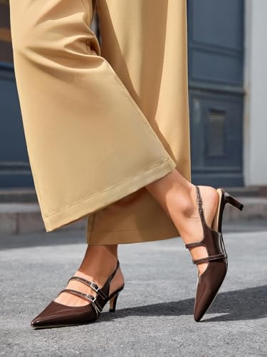 Coutgo Womens Slingback Kitten Heels Mary Jane Pumps Closed Pointed Toe Buckle Strap Wedding Dress Shoes3