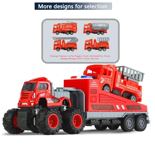 Image of SHIPEASE Friction Powered Fire Engine Truck Toys for Kids Boys 1 /43 Die Cast Metal Model Fire Rescue Excavator Engineering Car Trailer Miniature Toy Pull Back Vehicle (Multicolor)