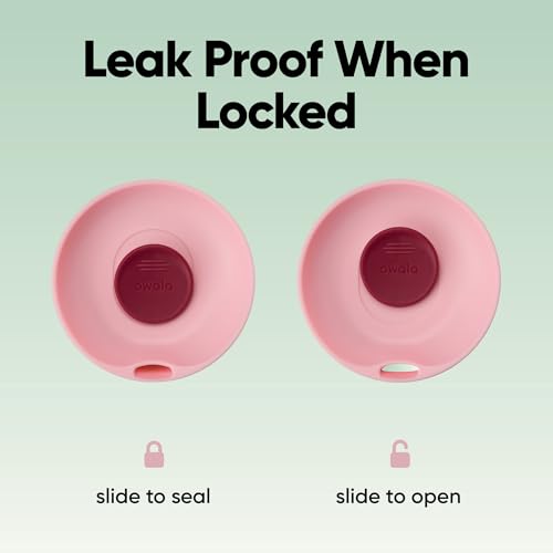 Image of Owala SmoothSip Slider Insulated Stainless Steel Coffee Tumbler, Reusable Iced Coffee Cup, Hot Coffee Travel Mug, BPA Free 12 oz, Pink /Red (Strawberry Fields)