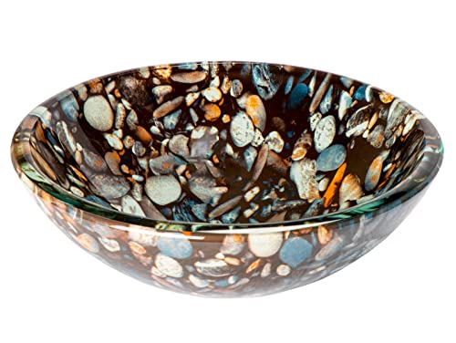 Eden Bath Natural Pebble Pattern 14" Round Glass Sink Bowl Bathroom Vessel Sink for Vanity Top