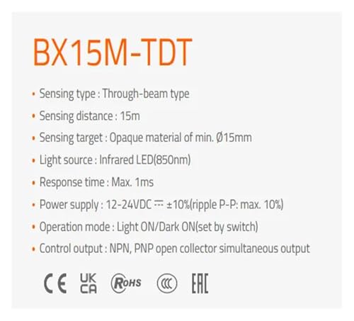 Capteur de commutation photoélectrique BX15M-TDT avec détection précise