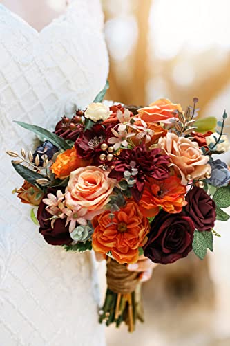 Serwalin Artificial Flowers Fake Flowers Orange Burgundy Blue Fall Wedding Flowers Combo For Home Party Decoration, Silk Foam Cake Flowers For Bridal Bouquets Floral Arrangements #TOP6