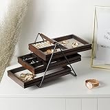 jinyi2016SHOP Pudełko na biżuterię Drewniane pudełko na biżuterię Organizer dla kobiet 3-warstwowy organizer na biżuterię, zegarki, naszyjnik, pierścionek, pudełko do przechowywania, etui na biżuterię z orzecha włoskiego