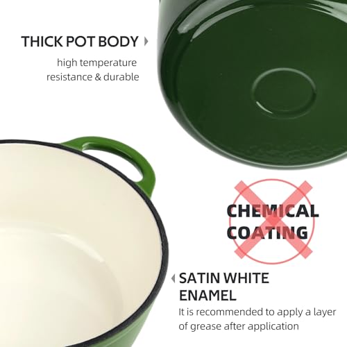 Image of 3 Quart Dutch Oven Enameled Cast Iron with Lid - Big Dual Handles - Oven Safe up to 500F - Classic Round Pot for Versatile Cooking Green