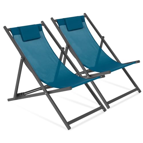 IDMarket - Lot de 2 chiliennes Lota en Acier et Toile textilène Bleu Canard