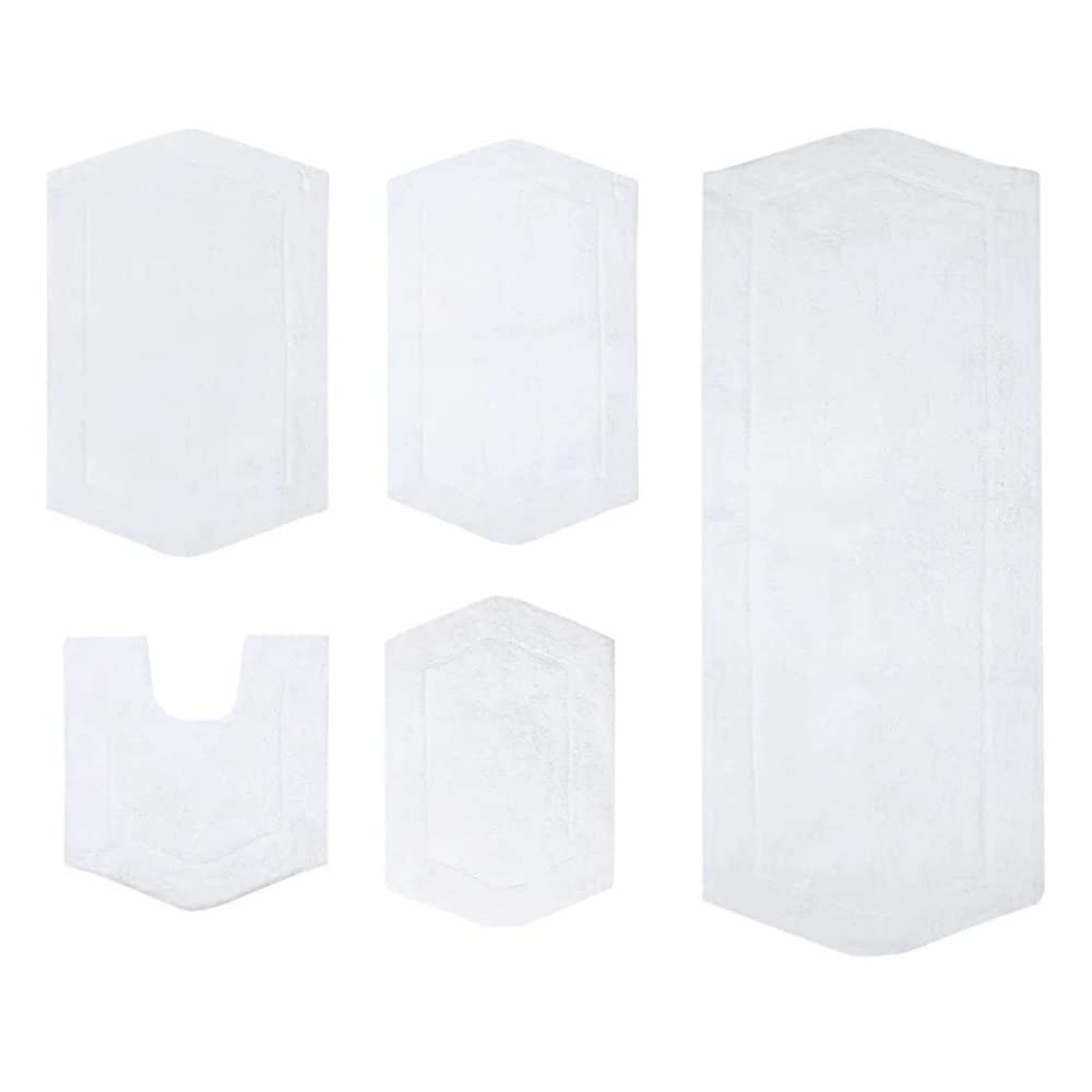 Luxurious 100 Absorbent Cotton Bath Rugs for Bathroom Set of 5 Pretty Durable Design Rectangle Shape Extra Thick