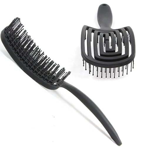 Image of Curved Vented Hair Brush for Fast Blow Drying, Professional Detangling Styling Brush for Wet & Dry Curly, Thick, Straight Hair for Women & Men (black)