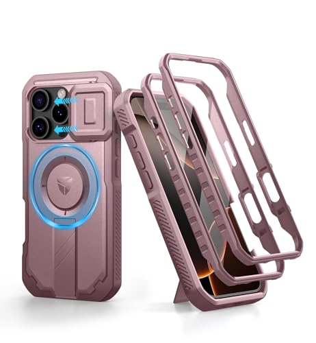 Image of Dexnor for iPhone 16 Pro Case with Slide Camera Cover&Adjustable Kickstand & Built-in Screen Protector,Compatible Wireless Charging Shockproof Cases Heavy-Duty Magnetic Protective Cover,Peony Pink