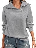 Fisoew Womens Zipper Sweatshirt Turtleneck Long Sleeve Pullover Casual Loose Sweatshirts Top T Shirts Light Grey