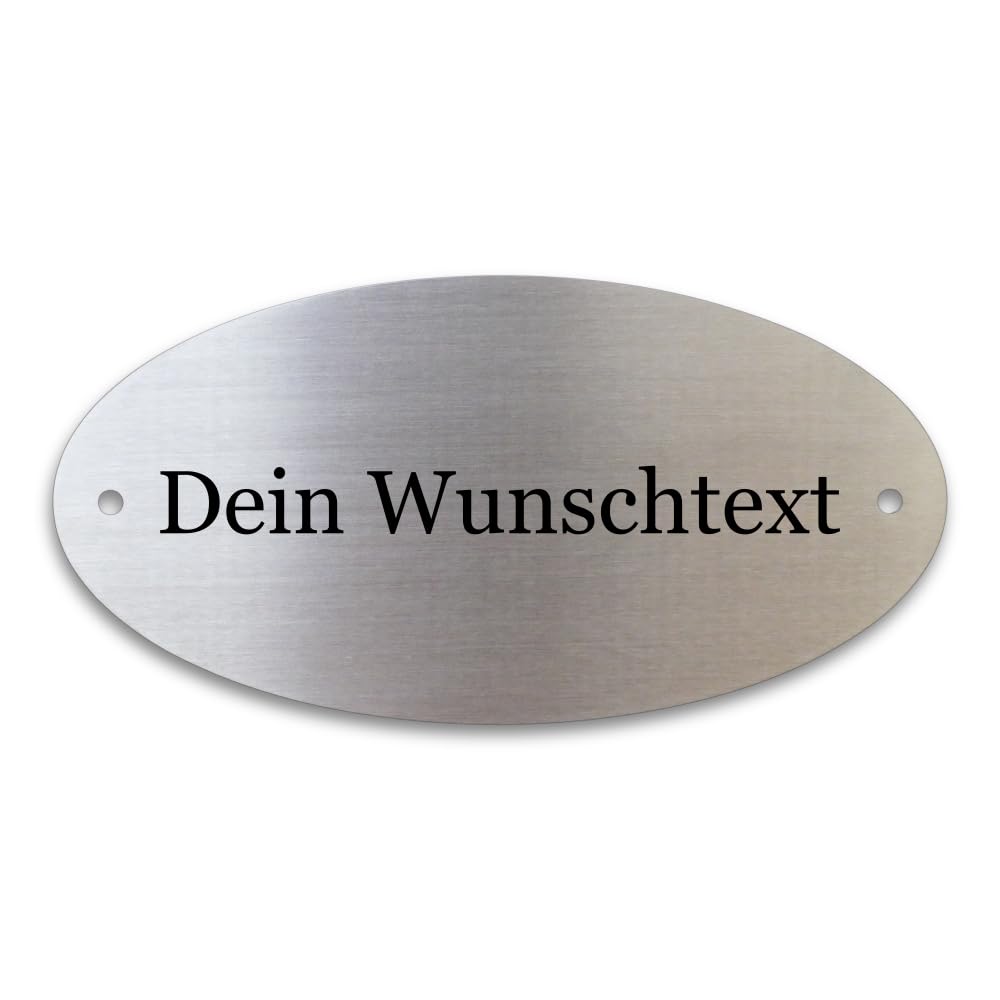 WIENS3D Klingelschild Edelstahl mit Gravur | Namensschild - Türschild - Gartenschild personalisiert für Briefkasten | Büroschild - Grabschild - Bankschild - Stallbox - Hundehütte | (Oval)
