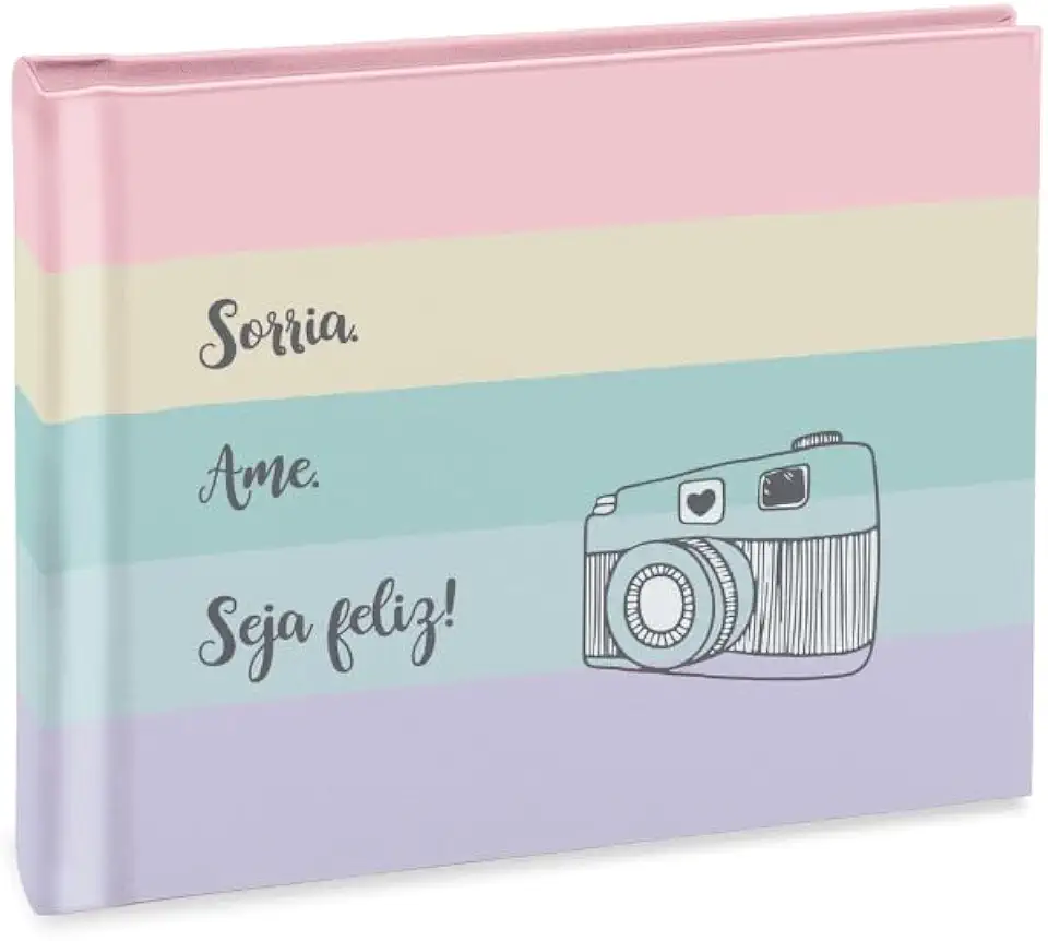Álbum de fotos Ical, encadernação fotolivro autocolante, com 12 páginas de papel rígido branco - compatível com Polaroid e Instax mini - linha Instalovers pequeno - modelo cores claras - sorria - 901