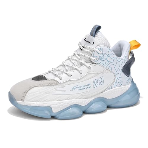 Mens Lace Up High Top Fashion Sneakers Lightweight Non-Slip Soft Sole Basketball Shoes for Tennis Running Walking Training