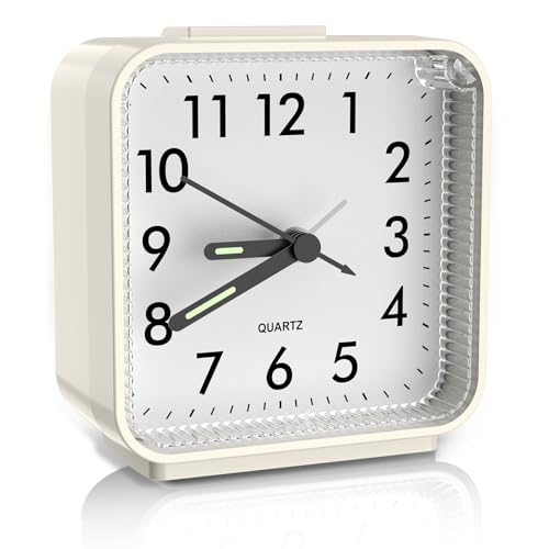 OQIMAX Réveil Matin, Réveil Analogique Silencieux, Réveil de Chevet, Reveil a Piles, Réveil Pointeur Lumineux, Petit Réveil de Voyage, sans Tic-tac,...
