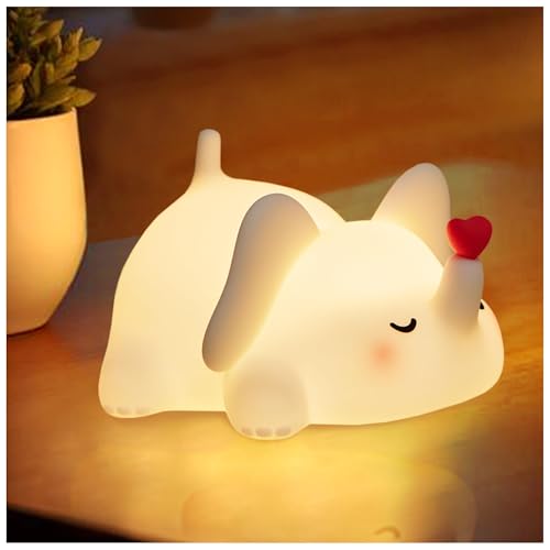 mydtiz Silicone Elephant Night Light for Kids Room Dimmable Rechargeable Nursery Animal Nightlight Gifts for Women Girls Boys Room Decor 3 Level Brightness Toddler Bedroom Bedside Touch Lamp
