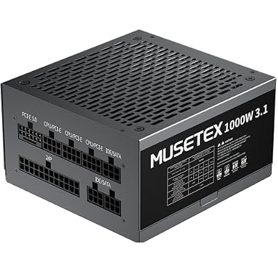 MUSETEX PC Power Supply 1000W, ATX 3.1 & PCIE 5.0 Gaming Power Supply, Full Modular ATX Power Supply, 105°C-Main Capacitors, With 12V-2x6 Cable, 140mm Ultra Quiet Cooling Fan, PC PSU, (Black) (MU1000)