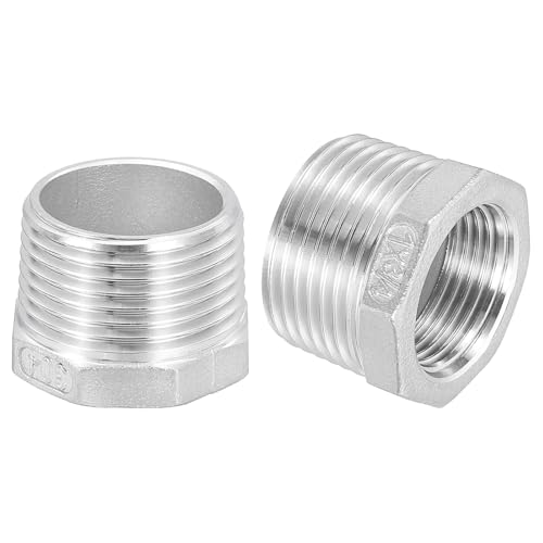 Image of uxcell 3Pcs 1 inch Male to 3 /4 inch Female NPT 304 Stainless Steel Reducer Hex Bushing, Reducing Cast Pipe Adapter Fitting for industrial, oil /gas, water, HVAC, and plumbing systems