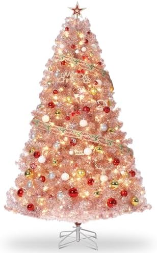 GAOMON 7.5Ft Christmas Tree, Rose Gold Artificial Full Prelighted...