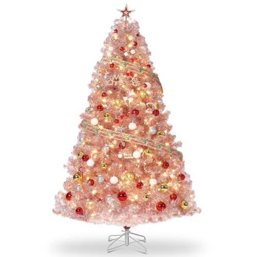 GAOMON 6Ft Christmas Tree, Black Artificial Pencil Christmas Tree with Sturdy Metal Stand & Realistic Branch Tips, Slim Skinny Xmas Holiday Decoration for Halloween, Home, Office, Rose Gold