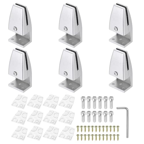 PATIKIL 6 Pcs Adjustable Desk Divider Partition Clips, L-Shape Aluminum Sneeze Guard Support Clamps Desktop Divider Clips for Offices Stores Counter Privacy Panel, Silver