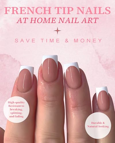 AddFavor French Tip Press on Nails Short Square Nail Tips,120pcs White Deep French Nails Press on Acrylic Artificial Brown Fake Nails with Adhesive Tab for Women